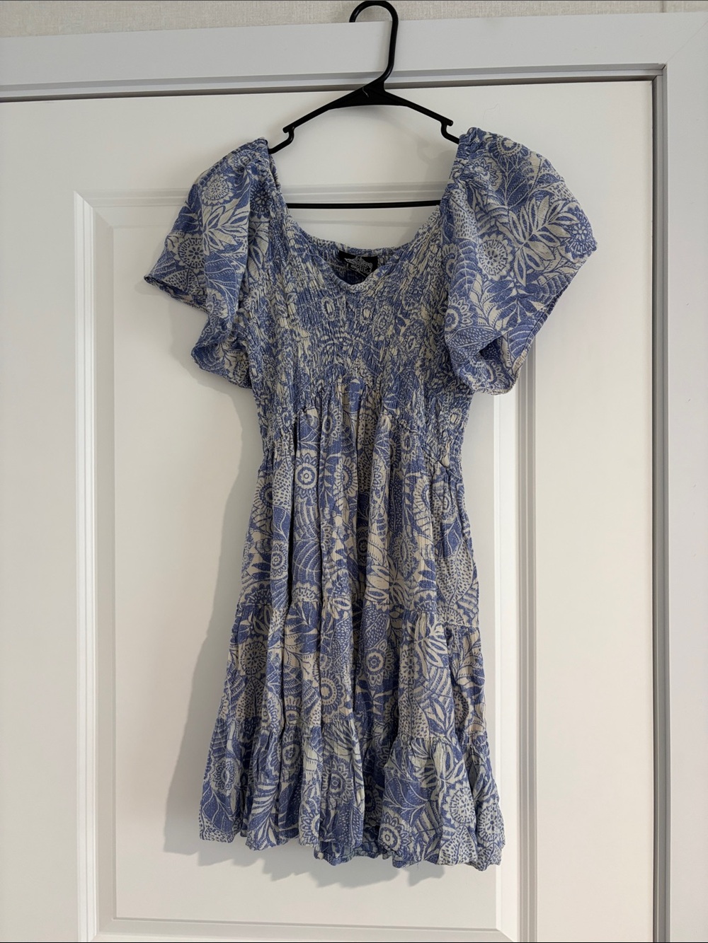 Angie Blue and Cream Floral Smocked Mini Dress